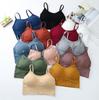 Women's Ribbed V-Neck Cami Top, Seamless U-Back Bralette with Built-in Bra