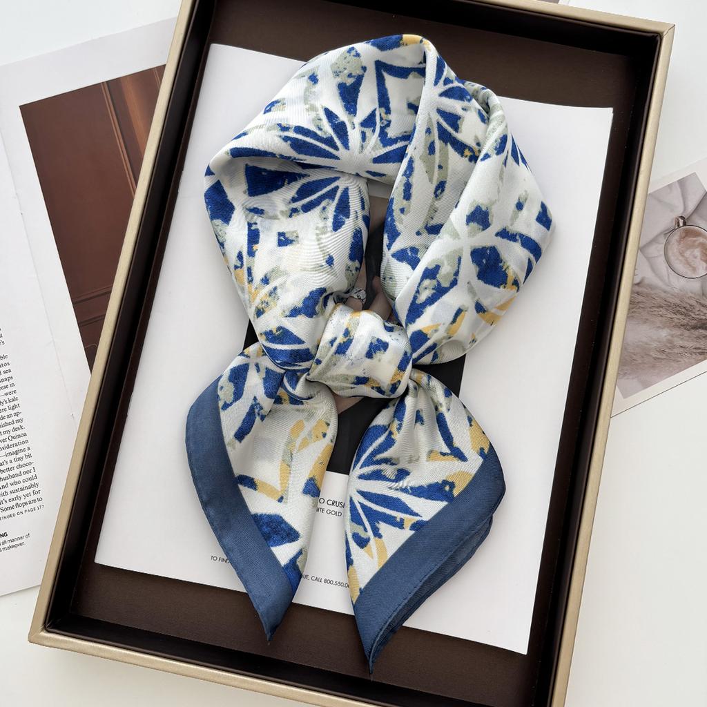 Luxury Design Print Square Scarf Women Soft Hairband Neckerchief Hijab Headband Foulard Bag Ribbons Gift 70*70cm Bandanas