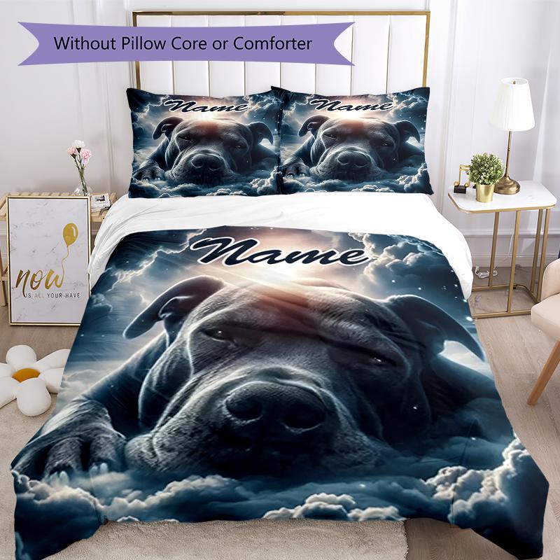 3pcs Custom Name Dog Bedding Set Duvet Cover Closure Includes 1 Duvet Cover & 2 Pillowcases, Soft and Comfortable for All Seasons.