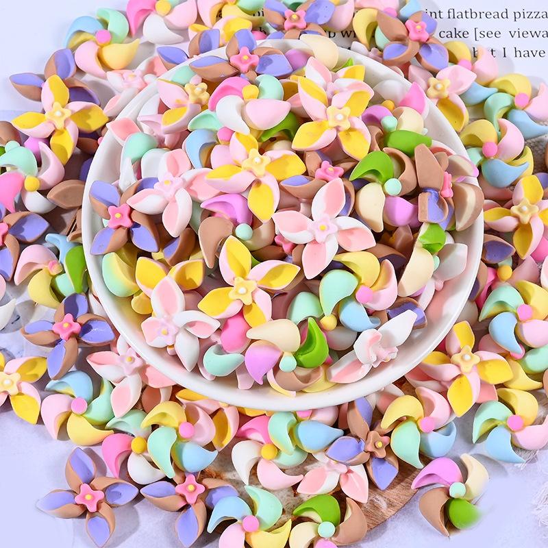 10Pcs Multicolors Artificial Windmill Ornaments DIY Hair Clip Jewelry Resin Craft Phone Cover Decoration Accessories