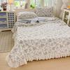 Korean Style All-Cotton Quilted Lace Bedspread Set: Fresh Double Tatami Cover with Thick Bed Sheet.