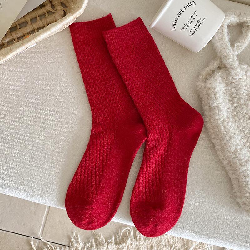 Coffee Wool Socks Children S Stacking Socks Season Fleece Thickened Warm Wool Socks Solid Color Retro Medium Tube Socks One size fits all