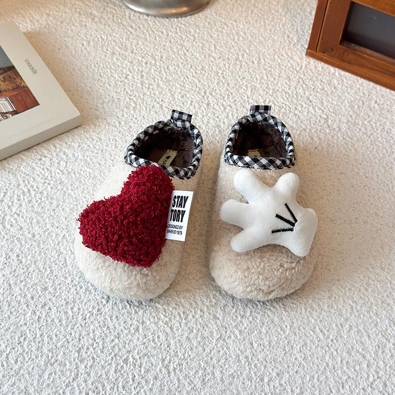 Children's Slip-on Winter Fleece Shoes, Style AB, Doll & Leopard Print, Non-slip Warm Half Slippers, Furry Cotton Design.