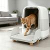 Pet Litter Step Filter Pedal with Foot Cleaning Openings, Side Guards and Wooden Legs, Indoor Entry Platform for Kittens and Senior Cats Home