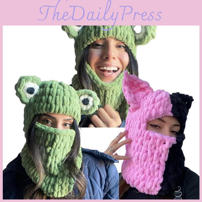 Trendy Oversized Cat Ear Knitted Cap For Adults Soft And Warm Handmade Winter Hat