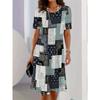 Women's Daisy Print Faux Denim Midi Dress Summer Casual Short Sleeve Fake Button Front A Line