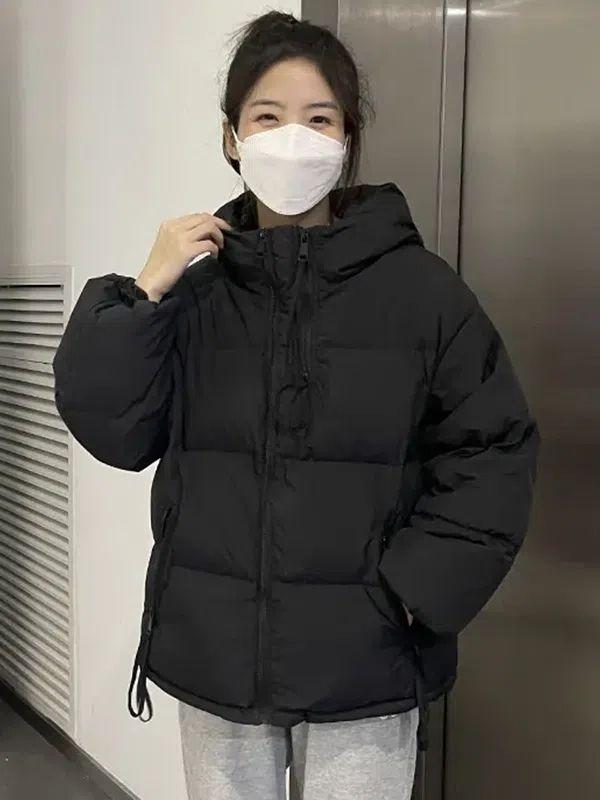 

Осень-зима Новые модные однотонные толстовки с длинным рукавом Парки Женская одежда Корейские пуговицы Теплые универсальные простые трендовые топы L чёрный