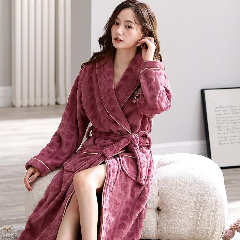 

Зимний халат Коралловый флис Ночная рубашка Женская теплая пижама Утолщенный длинный банный халат Фланель Свободная повседневная домашняя одежда Ночная рубашка M