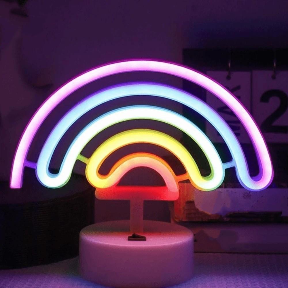 Colorful LED Neon Sign Nightlight with Base 3D Acrylic Desktop Rainbow Night Light Battery USB Dual-use Creative
