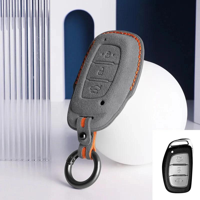 New Suede Leather Car Key Case Bag Cover For Hyundai Ix25 Ix35 Sonata Elantra Tucson  Avante Verna Santafe Mistra Accessories