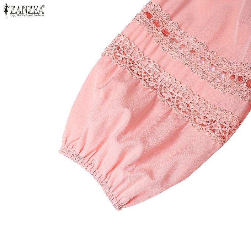 ZANZEA Women V-neck 3/4 Sleeve Loose Casual Bohemian Dress