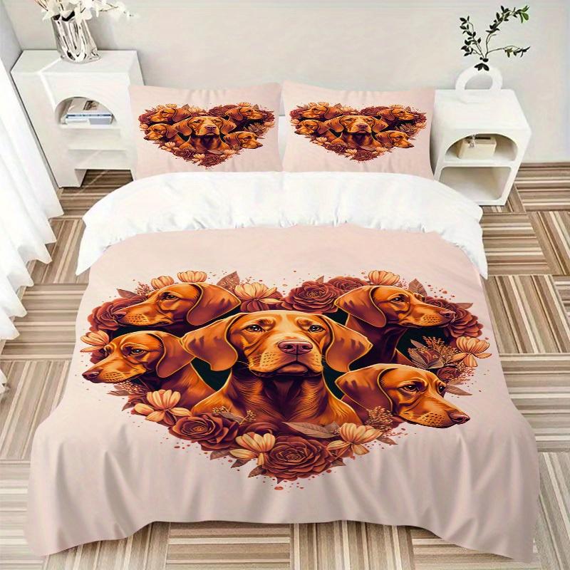 

3pcs Heart Dogs Bedding Set Down Comforter Cover and Pillowcases, Suitable for All Seasons(No Insert)-0729058 135x200cm