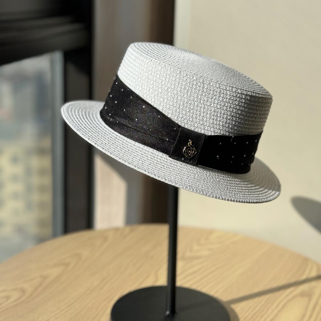 French Flat Straw Hat Woman Summer Beach Photo Vacation Sunshade Sunscreen Top Hat