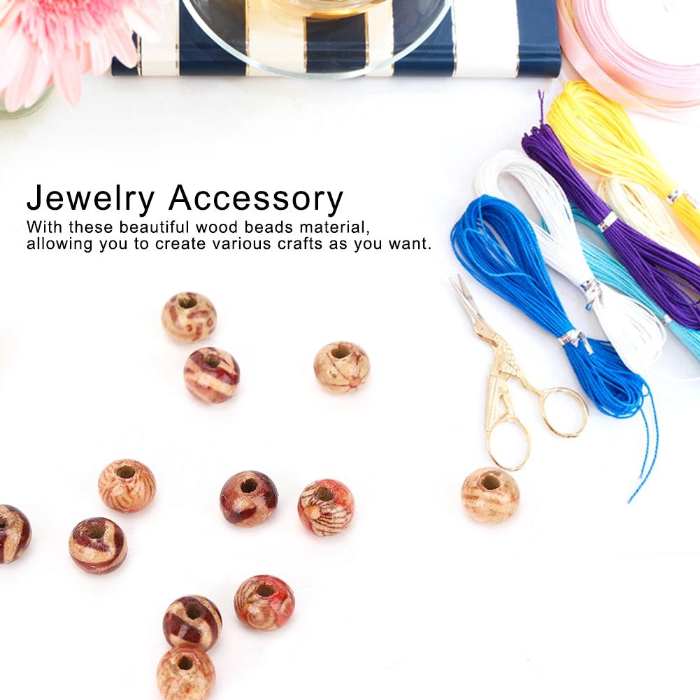 200Pcs 8mm Round Shape Wood Beads Bracelet Clothes Decorative Beads DIY Material Accessories