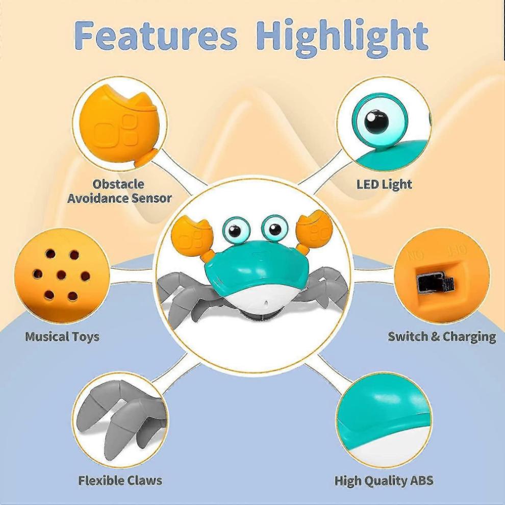 Baby Musical Toy - Crawling Crab compatible with Toddlers 1-3, Sensory Interactive Tummy Time Toy with Music Sounds & Lights