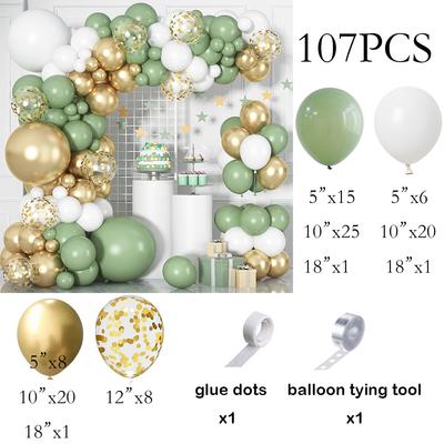 Sage Green Balloons Garland White Gold Confetti Balloon Arch Kit Baby Shower Birthday Party Wedding Graduation Decoration Globos