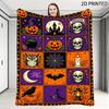 Halloween Themed Grid Print Throw Blanket, Featuring 12 Sections of Classic Halloween Symbols with Purple Orange Black Color Sch