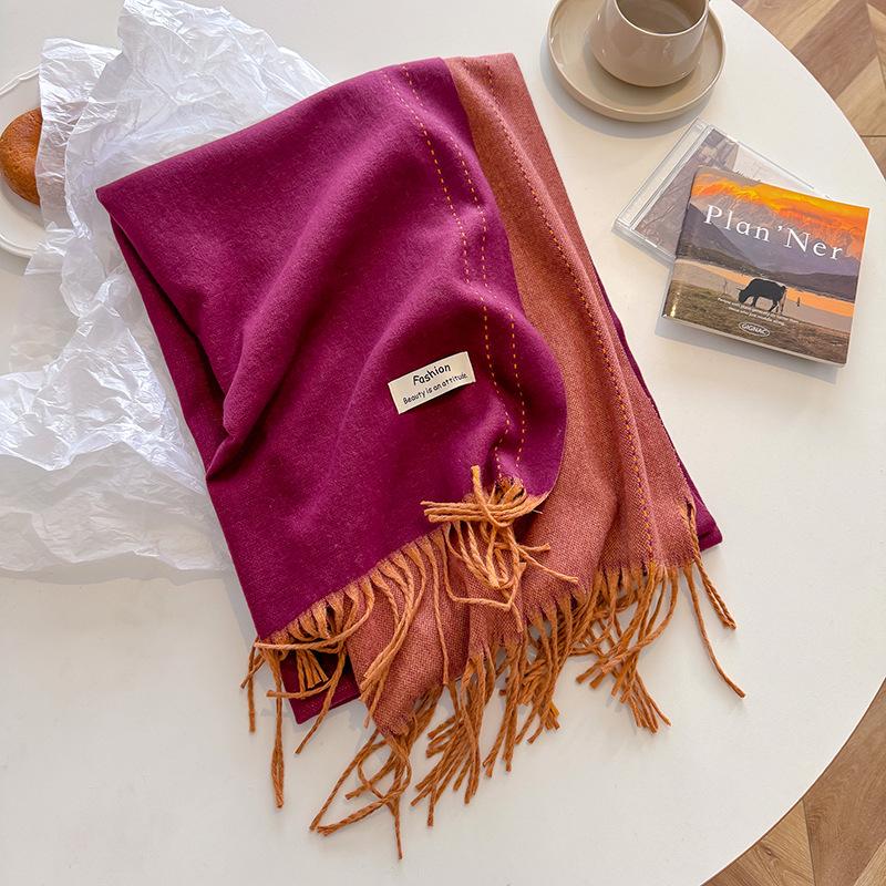 2024 High-End Versatile Women's Cashmere Scarf Shawl - Solid Color for Autumn & Winter Warmth