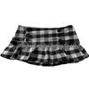 2026 Retro Black & White Plaid Double-Breasted Slim Fit Pleated Skirt for Women