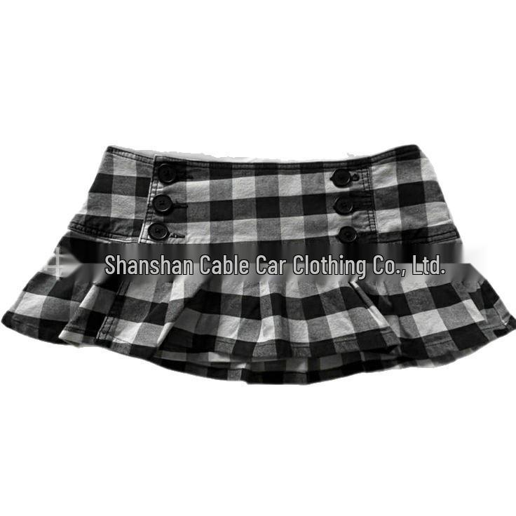 2026 Retro Black & White Plaid Double-Breasted Slim Fit Pleated Skirt for Women Medium