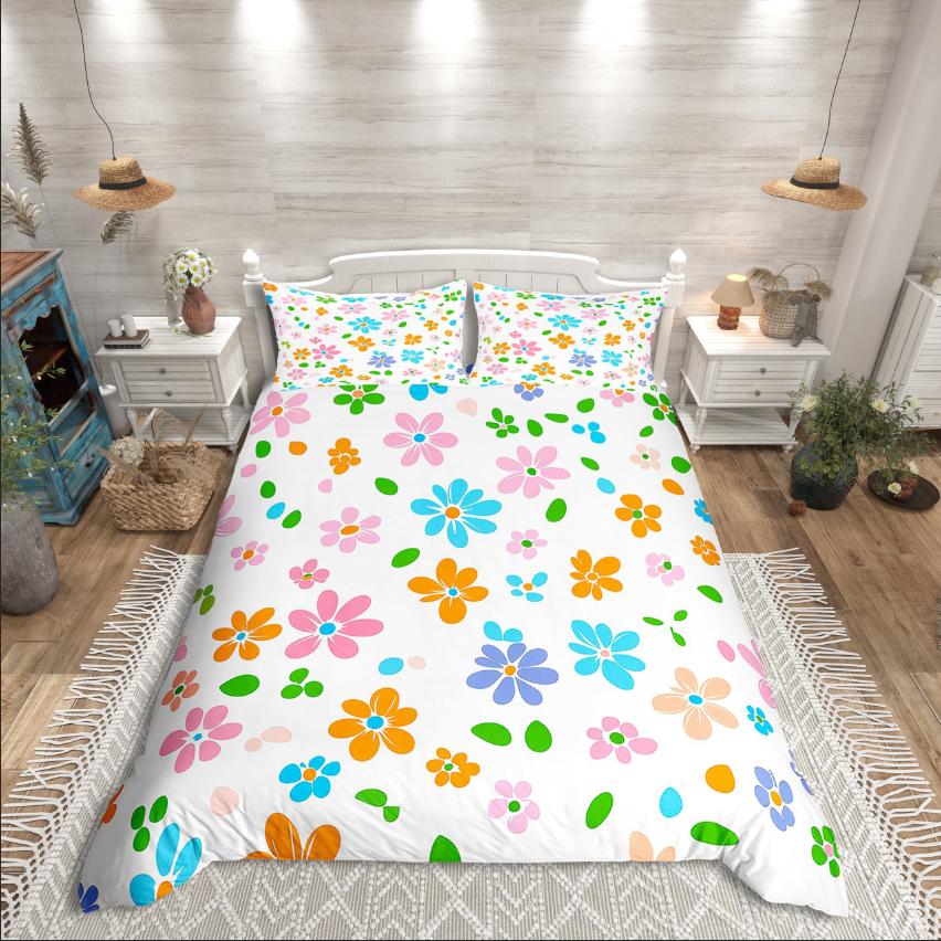 Homewish Colorful Flower Duvet Cover SetBotanical Plants For Kids Bedding SetSpring Graden Decor
