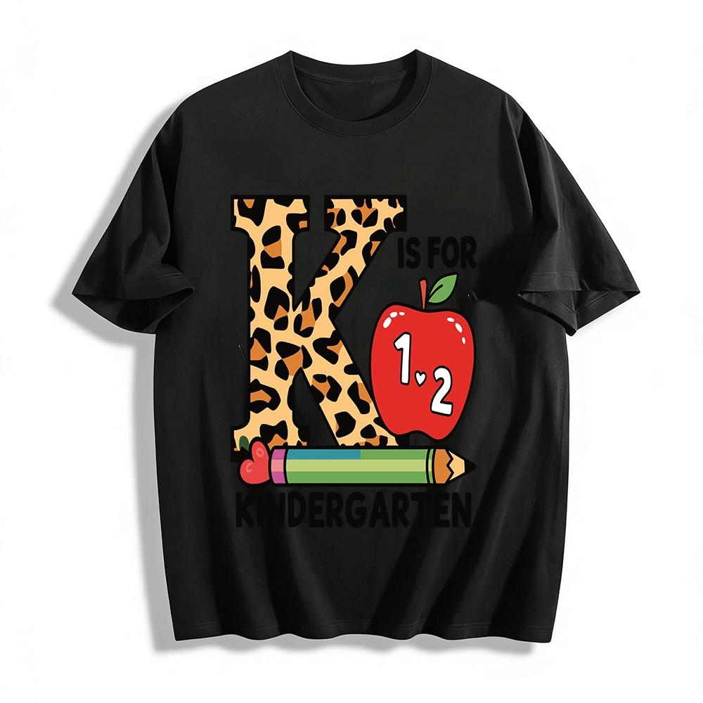 

Leopard Print K Apple 12 Kindergarten Themed Kids Top Pure cotton T-shirt XXS
