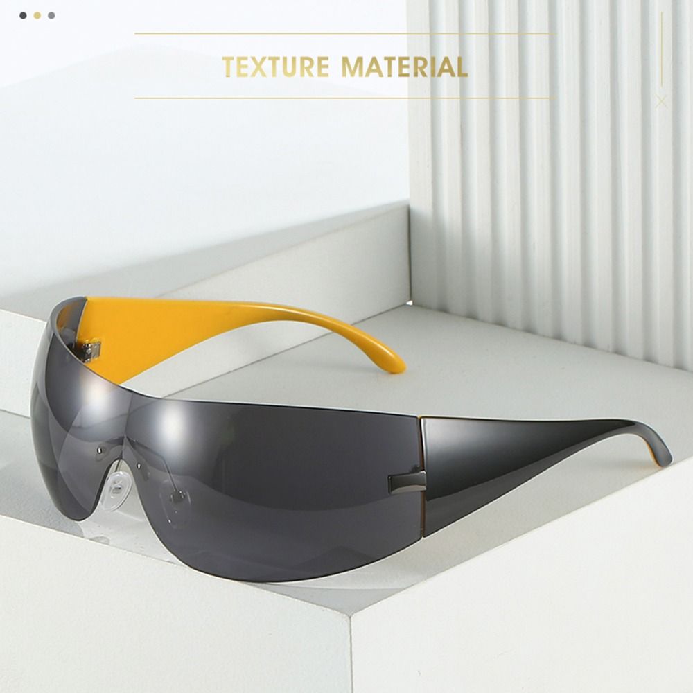 Trendy Futuristic Hip Hop One Piece Y2K Sunglasses Sun Glasses Rimless Wrap-Around