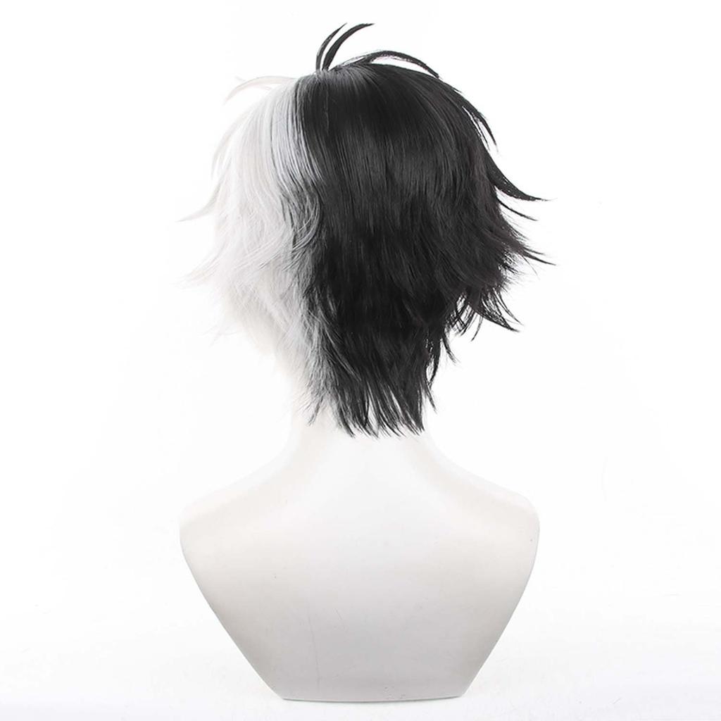 Black and White Short Full Anime Character with Perfect for Comic Market School Cultural and Stage Performances Wig, Cosplay, Heat-Resistant, Net,