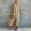 2026 New European and American Women's Clothing Contrasting Colors Loose Cotton and Linen Long Shirt Skirt Fashion Casual Dress Women