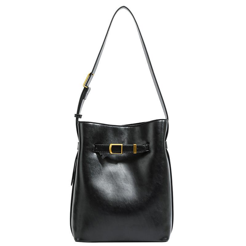 

Trendy 2023 Minimalist Commuter Light Luxe Bag Lock Single Shoulder Slant Bag Solid Color Bucket Bag Korean Women s Bag 30*24*11cm/11.81*9.45*4.33in чёрный