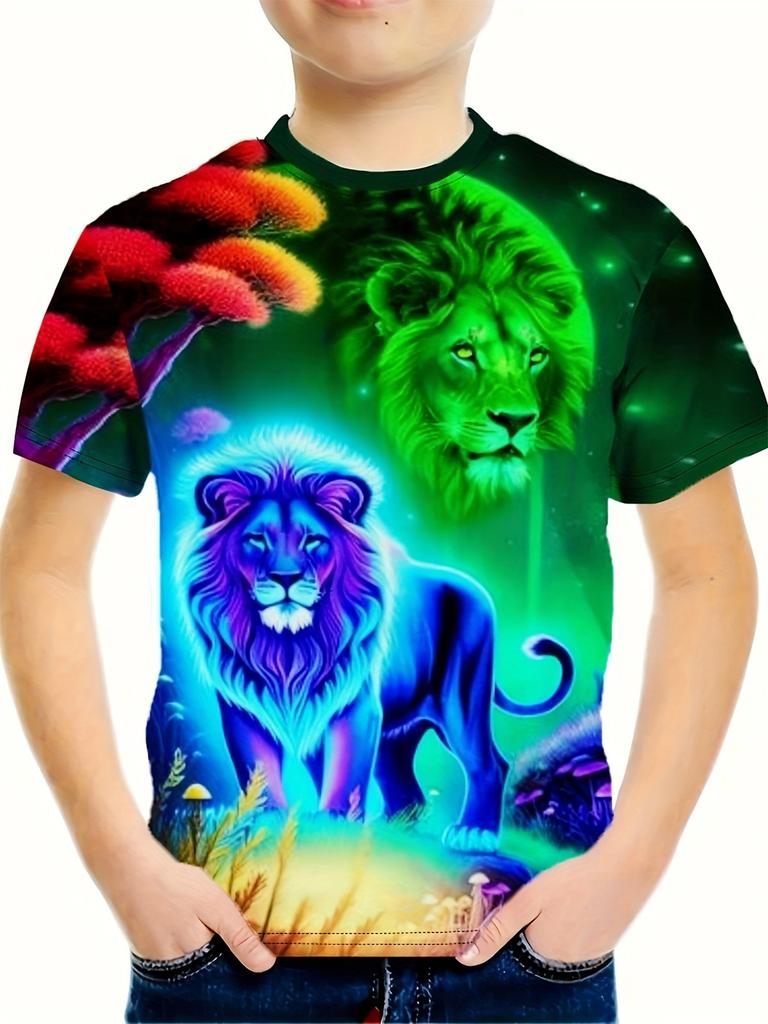 Maglietta per bambini T-shirt con grafica 3D Dragon Magliette per bambini Magliette con scollo tondo Maglietta con animali dei cartoni animati Maglietta a maniche corte per un ragazzo