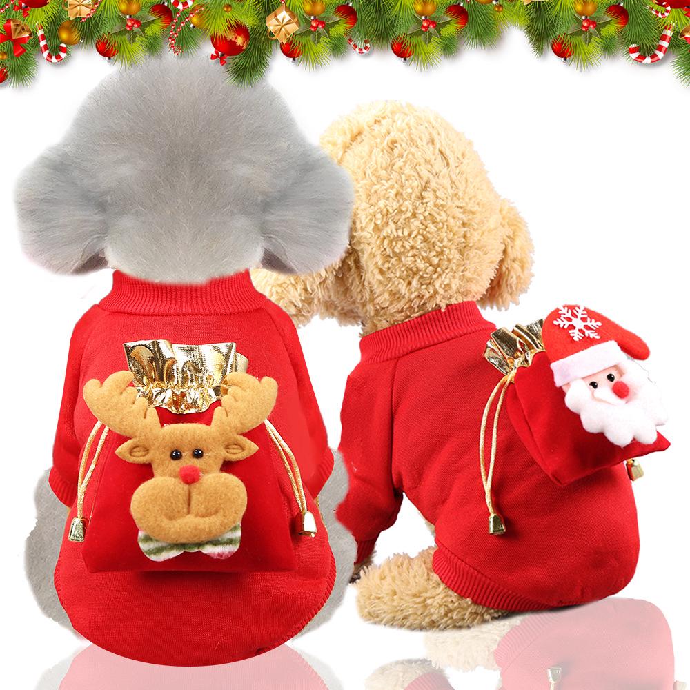 Christmas Dog Clothes Cat Pet Clothes Autumn And Winter Warm Fleece Sweater Blessing Pocket Elk Dog Clothes Pet Supplies