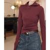 Autumn and Winter New Fashionable Loose and Versatile Thin German Velvet Semi-zipper Hooded Long-sleeved Bottoming Shirt