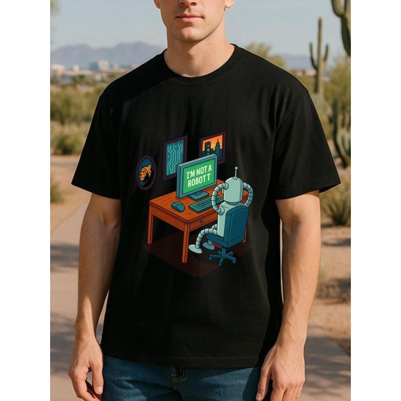 European sizesMen'S Funny Robot & Tech Humor Graphic T-Shirt - "I'm Not a Robot" Slogan Print, Relaxed Fit Casual Tee for Gamers,