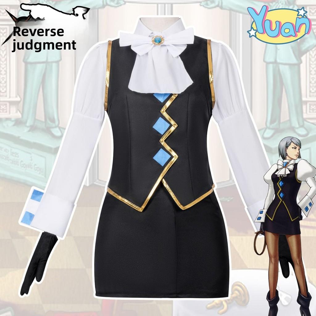 Ace Attorney Franziska Von Karma Cosplay Costume With Badge For Anime Role Play