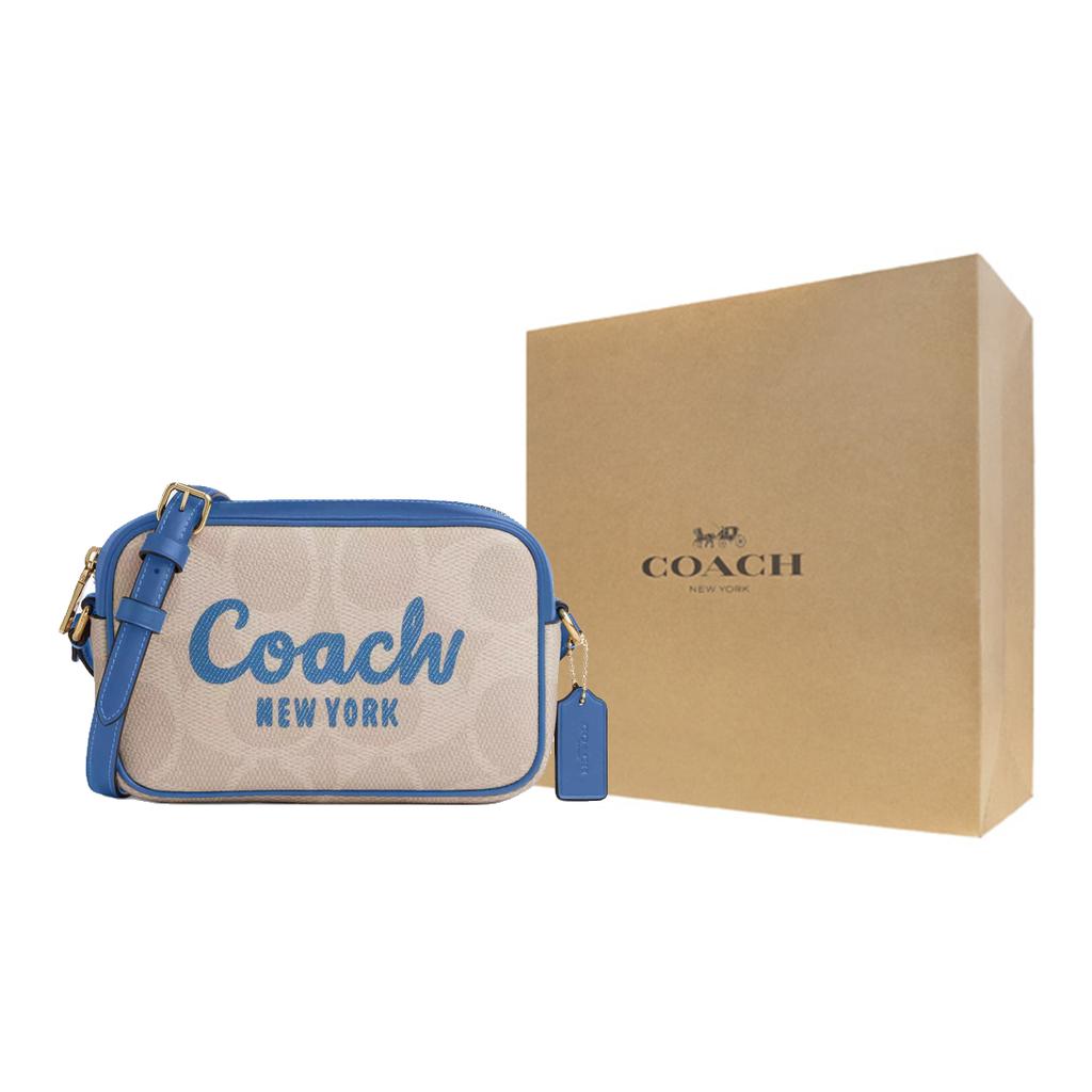 Coach Jamie 19 Logo Print Canvas Camera Bag Women Shoulder Bag White Blue CAB09-IMXIG