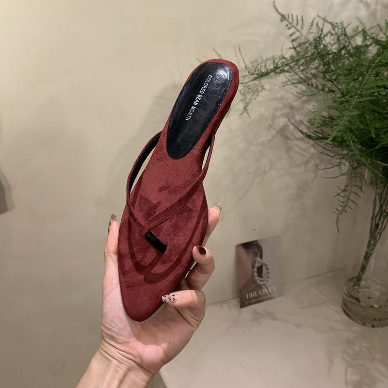 

Летние женские модные шлепанцы с перемычкой для пальца, повседневные, удобные, для улицы, женские, пляжные, под платье, балетки, слайды 35 вино красного
