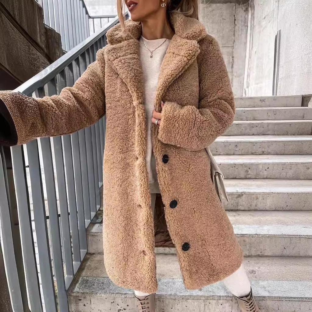 2024 Furry Long-Sleeved Lapel Women's Plush Coat - Autumn/Winter Collection.