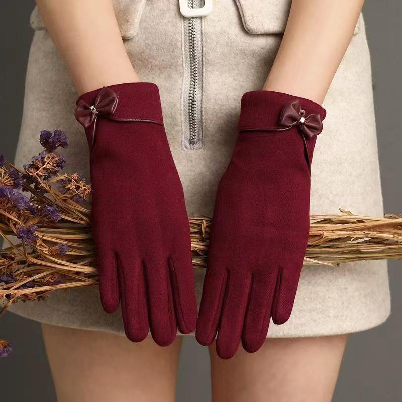 Warm Gloves Winter Touch Screen Gloves Stylish Gloves with Bowknot Decoration for Women