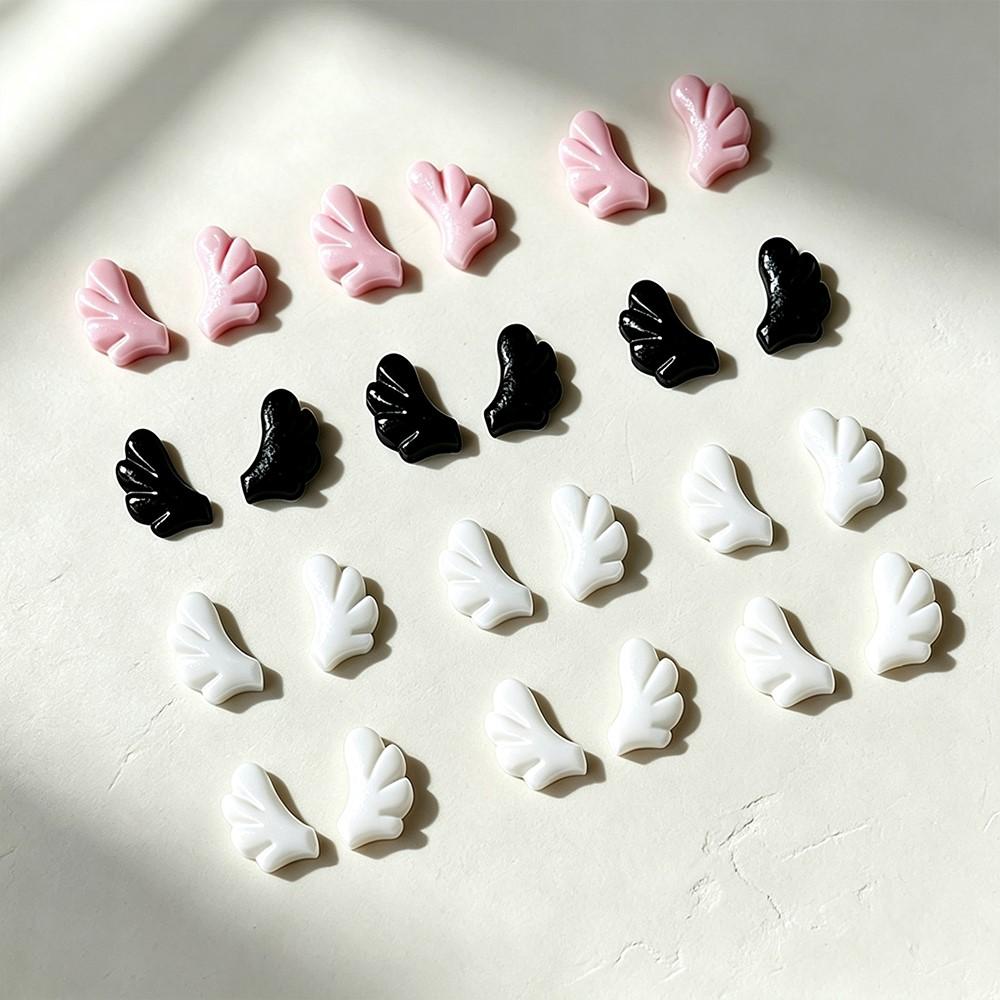 50pcs mix 3D Cute Angel's Wings Nail Charms Pink White Black Angle Wings Nail Rhinestones 7*5mm Resin Flatback Nail Decorations
