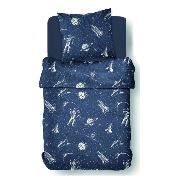 Parure de couette 140 x 200 "Happy Moon" Réversible 100% Coton / 57 Fils/cm² - -