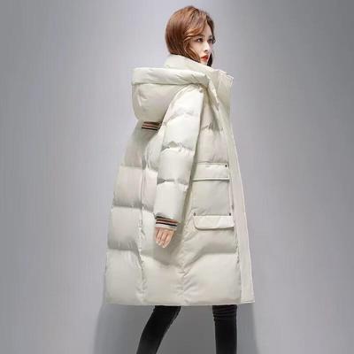 Women's Hooded Mid-Length Waist-Cinching Duck Down Puffer