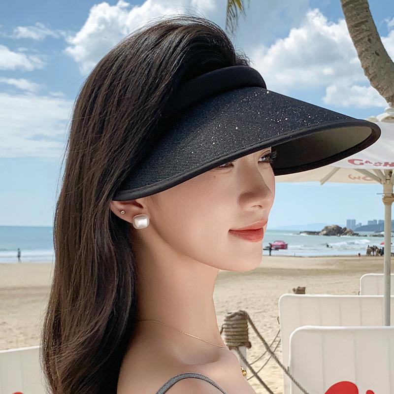 Women's summer visor hat with wide brim, UV protection, suitable for outdoor beach and seaside trips