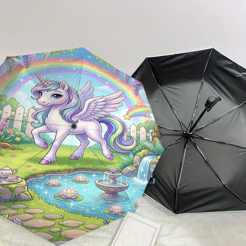 1PC Unicorn Fantasy Umbrella-8-Rib Reinforced Portable Folding Travel Suitable for All Seasons Outdoor Daily Use  -J0363
