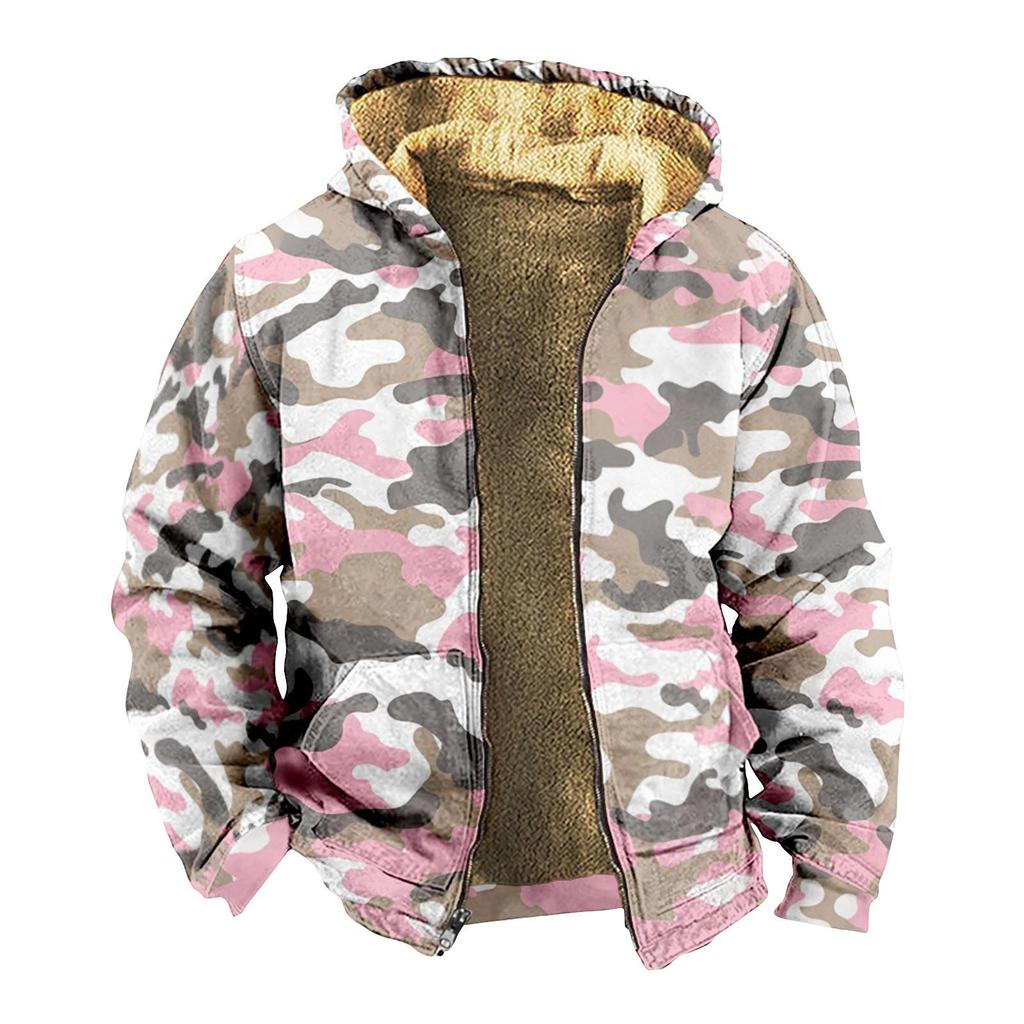 Herenjas met camouflageprint, casual lente- en herfsttrend, capuchonjas met rits