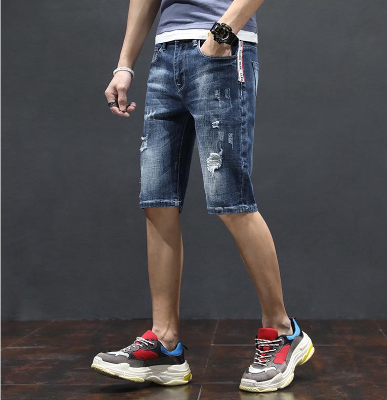 Men's Trendy Ripped Stretch Denim Shorts - Summer Lightweight, Loose Fit, Mid-Length, Large Size