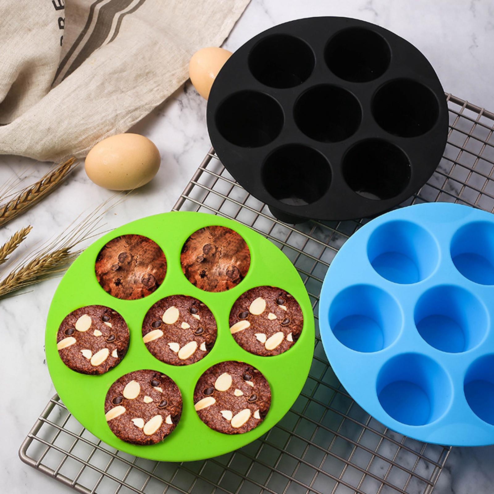 

Silicone Cakes Molds, 3 Pack Silicone Muffin Pans For Fryer, Non Stick 7 Cups Fryer Muffin Pan For Baking Egg , Cupcake, Tarts, Bread One Size зелений