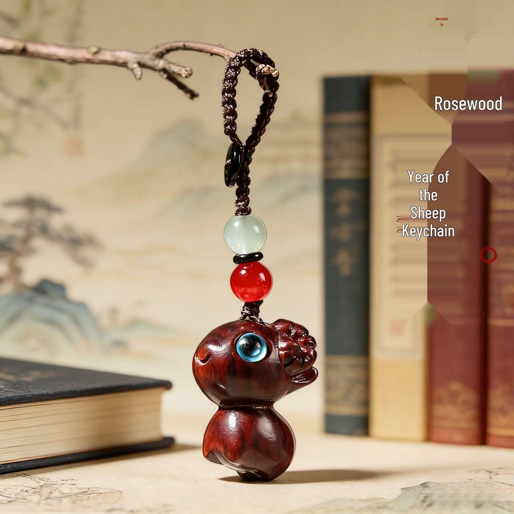 Sandalwood Zodiac Sheep Keychain Pendant