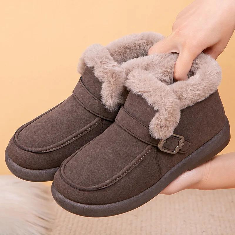 Fashion Winter Women's Snow Boots Korean Version 2025 New Plush Comfortable Super Warm Anti Slip Soft Bottom Belt Buckle Women's Shoes