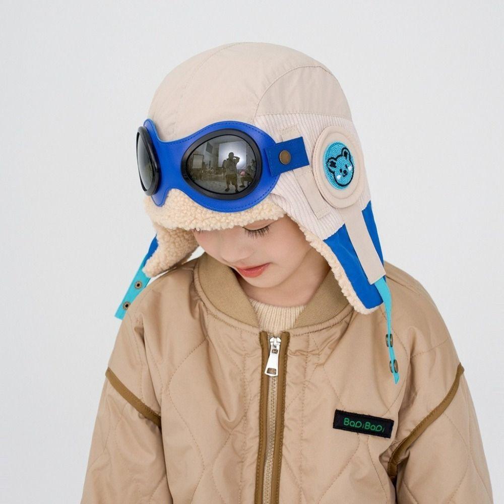 Fashion Cute Cartoon Pilot Hat Cold Proof Windproof Ear Protection Cap With Glasses Thickned Warm Hat Winter